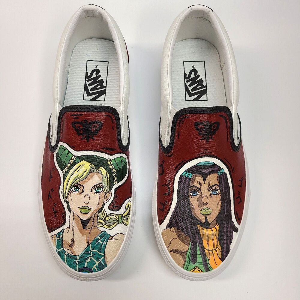 Vans JoJo's Bizarre Adventure Custom Slip On Shoes Jolyne Cujoh Men 7 Women 8.5